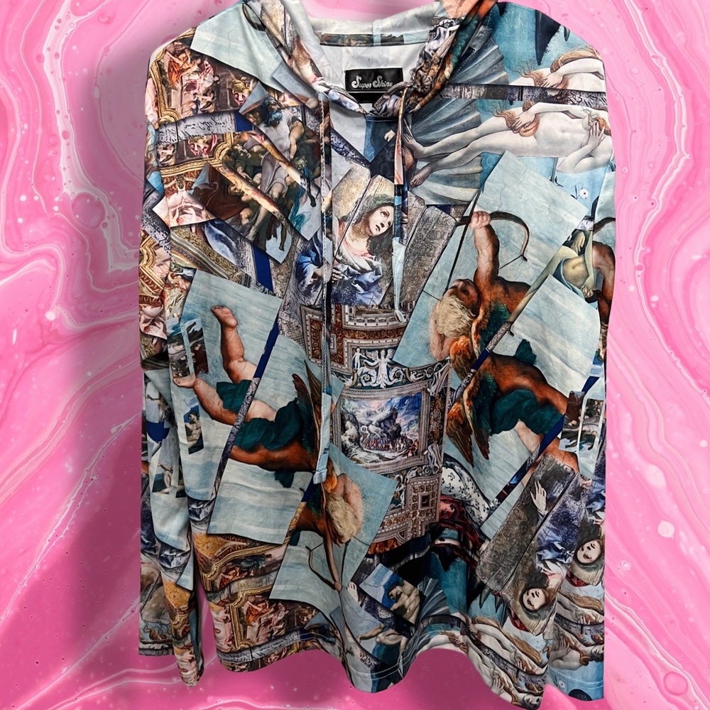 Super Shine Graphic Art Print Hoodie Top Size M